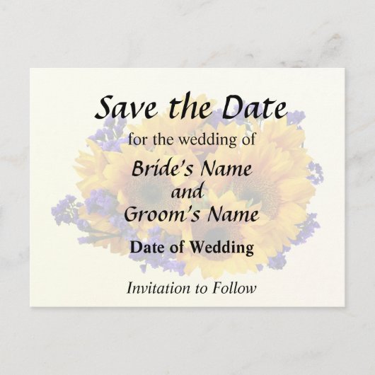 ひまわりの花束と紫のスタティス 案内ポストカード (正面)