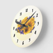 ひまわりの花束と紫の花束 ラウンド壁時計 (傾斜)