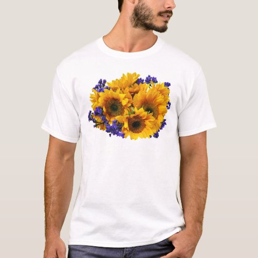 ひまわりの花束と紫の花束 Tシャツ (正面)