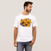 ひまわりの花束と紫の花束 Tシャツ (正面フル)
