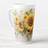 ひまわりの花束のボタニカルアート カフェラテマグ (左アングル)