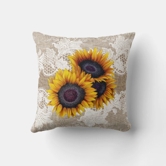 ひまわりの花束のラップとレースヴィンテージ素朴 クッション (裏面)