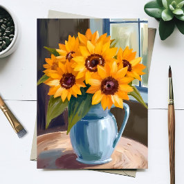 ひまわりの花束の水彩画 ポストカード