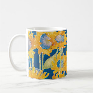 ひまわりの花柄(青) コーヒーマグカップ
