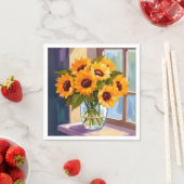 ひまわりの花瓶 | 花の黄色いブーケ 水彩画 スタンダードカクテルナプキン (インサイチュ)