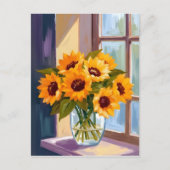 ひまわりの花瓶 | 花の黄色いブーケ 水彩画 ポストカード (正面)