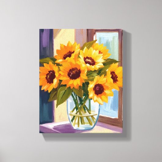ひまわりの花瓶 | 花束の黄色い水彩画 キャンバスプリント (正面)