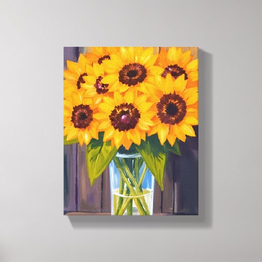 ひまわりの花瓶 | 黄色い花のブーケ 水彩画 キャンバスプリント (正面)