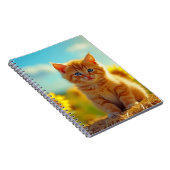 ひまわりの花畑で遊ぶ愛らしいオレンジ色の子猫 ノートブック (右側)