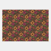 ひまわりの花、かぼちゃと茶色のキノコ ラッピングペーパーシート (正面)