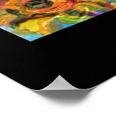 ひまわりの花、ケシと黒いオンドリ ポスター (角)