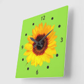 ひまわりの花+テキストとアイディア スクエア壁時計 (傾斜)