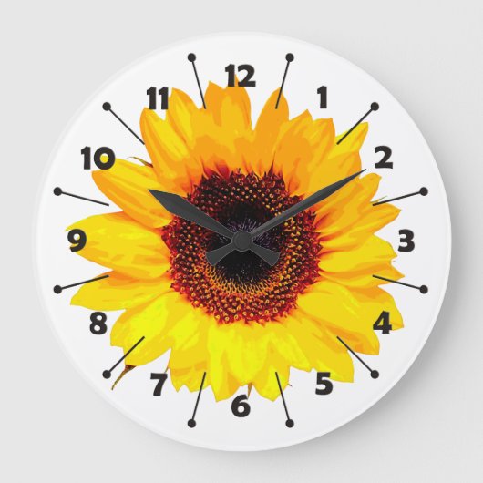 ひまわりの花+テキストとアイディア ラージ壁時計 (正面)