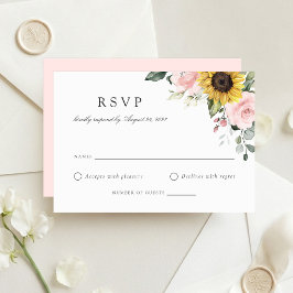 ひまわりの花 ブラッシュピンク 結婚式 RSVP カード