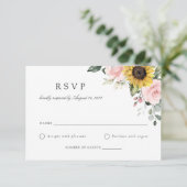 ひまわりの花 ブラッシュピンク 結婚式 RSVP カード (スタンド正面)