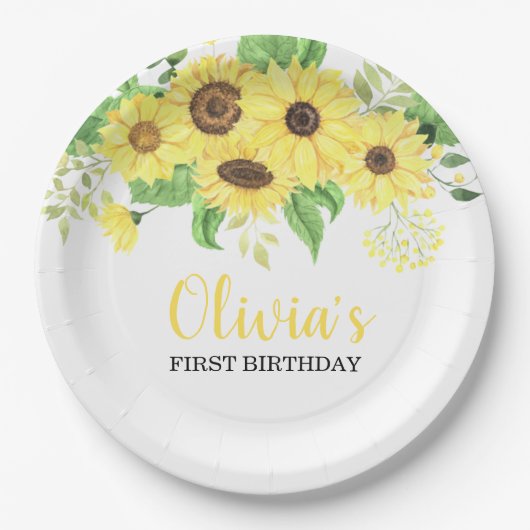 ひまわりの花 夏 初めての誕生日 ペーパープレート (正面)