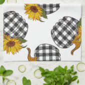 ひまわりの花、格子状のカボチャ、農家の装飾 キッチンタオル (折り畳み)
