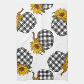 ひまわりの花、格子状のカボチャ、農家の装飾 キッチンタオル (縦)
