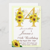 ひまわりの誕生日招待状、14歳の誕生日 招待状 (正面/裏面)