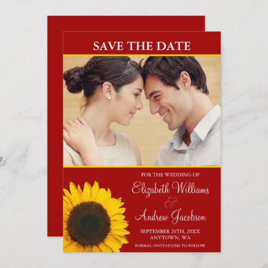 ひまわりの赤い写真が日付を救う セーブザデート (正面/裏面)