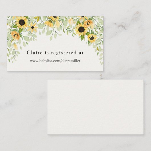 ひまわりの赤ちゃんシャワーレジストリ格納カード エンクロージャーカード (正面/裏面)