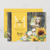 ひまわりの開花素朴写真ブライダルシャワー インビテーションポストカード (正面/裏面)