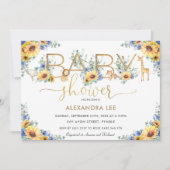 ひまわりの青いフローラジャングル動物のベビーシャワー  招待状 (正面)