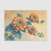 ひまわりの青い中心部 ヴィンテージ風の花 薄葉紙 (正面)