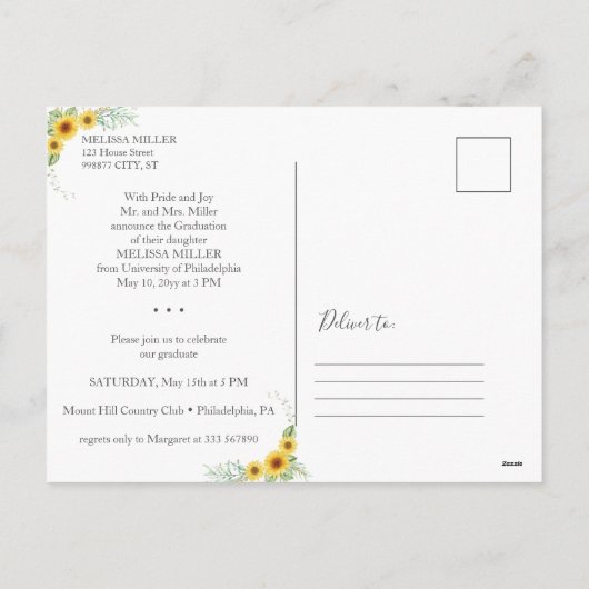 ひまわりの飾り木の卒業式  シーズンポストカード (裏面)