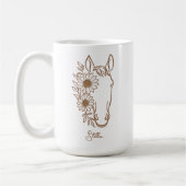 ひまわりの馬の線画の肖像画 コーヒーマグカップ (左)