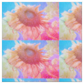 ひまわりの黄色いピンクの青いシックな花柄 ファブリック (クローズアップ)