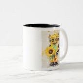 ひまわりの黄色い可愛いロボット ツートーンマグカップ (正面右)