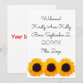 ひまわりの黄色のお誕生日お知らせ4ケイト 招待状 (正面/裏面)