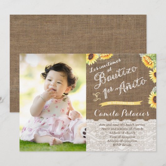 ひまわりの1歳の誕生日と洗礼 | 誕生日と洗礼 招待状 (正面/裏面)