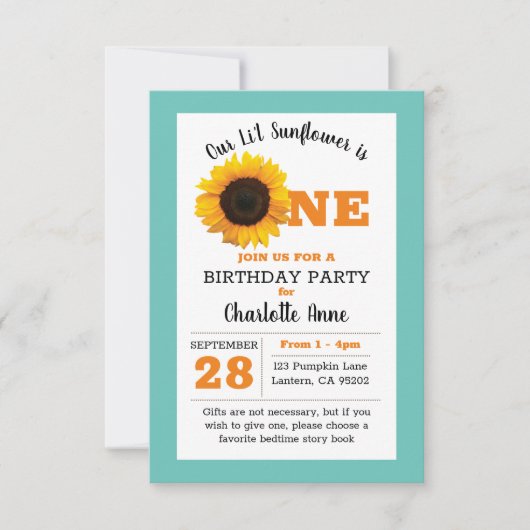ひまわりの1歳誕生日 招待状 (正面)