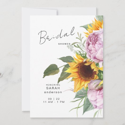 ひまわりはっきりしたピンクフローラエレガントブライダルシャワー 招待状 (正面)