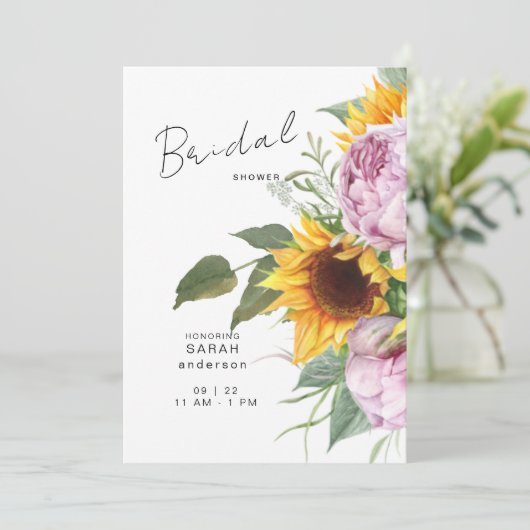 ひまわりはっきりしたピンクフローラエレガントブライダルシャワー 招待状 (スタンド正面)