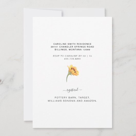 ひまわりはっきりしたピンクフローラエレガントブライダルシャワー 招待状 (裏面)