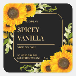 ひまわりはっきりしたフローラ金ゴールド高級しょうゆキャンドルラベル スクエアシール