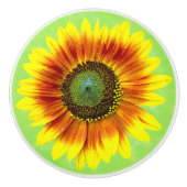 ひまわりはっきりしたフローラ黄色と緑の花 セラミックノブ (正面)