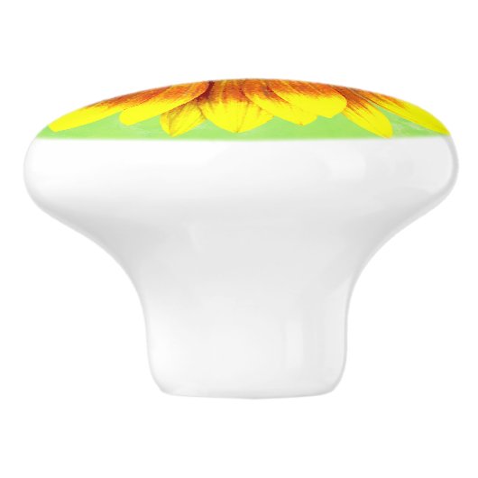 ひまわりはっきりしたフローラ黄色と緑の花 セラミックノブ (側面)