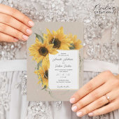 ひまわりをテーマにした、田舎の納屋でのラスティックウェディング 招待状