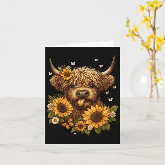 ひまわりを抱えたハイランド・カッバー カード (黄色い花)