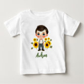 ひまわりを持つ小さな少年 ベビーTシャツ (正面)