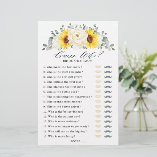 ひまわりアイボリー牡丹ブライダルシャワーゲーム誰が推測 (スタンド正面)