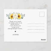 ひまわりアイボリー牡丹ブライダルシャワーサンキュー ポストカード (裏面)