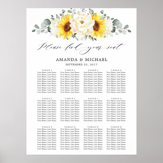 ひまわりアイボリー牡丹結婚フローラ座席表 ポスター (正面)