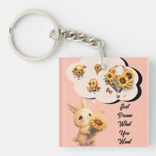 ひまわりアクリルキーチェーン付き可愛いバニー キーホルダー (正面)