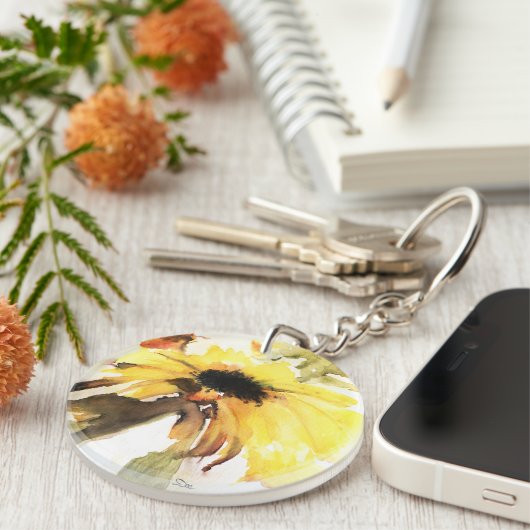 ひまわりアクリルキーチェーン、ラウンド（両面） キーホルダー (正面右)
