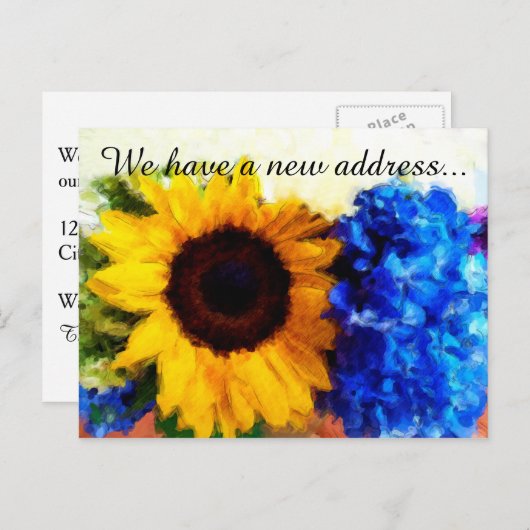 ひまわりアジサイ新しいホームアドレスハガキ 案内ポストカード (正面/裏面)
